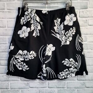 Vintage 90s Ocean Drive Womens XL Black Shorts White Hawaiian Tropical Floral